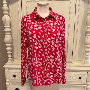 Floral Red Women's Button Down Top Size Medium/Large